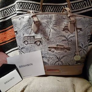 Brahmin handpainted purse with storage bag.